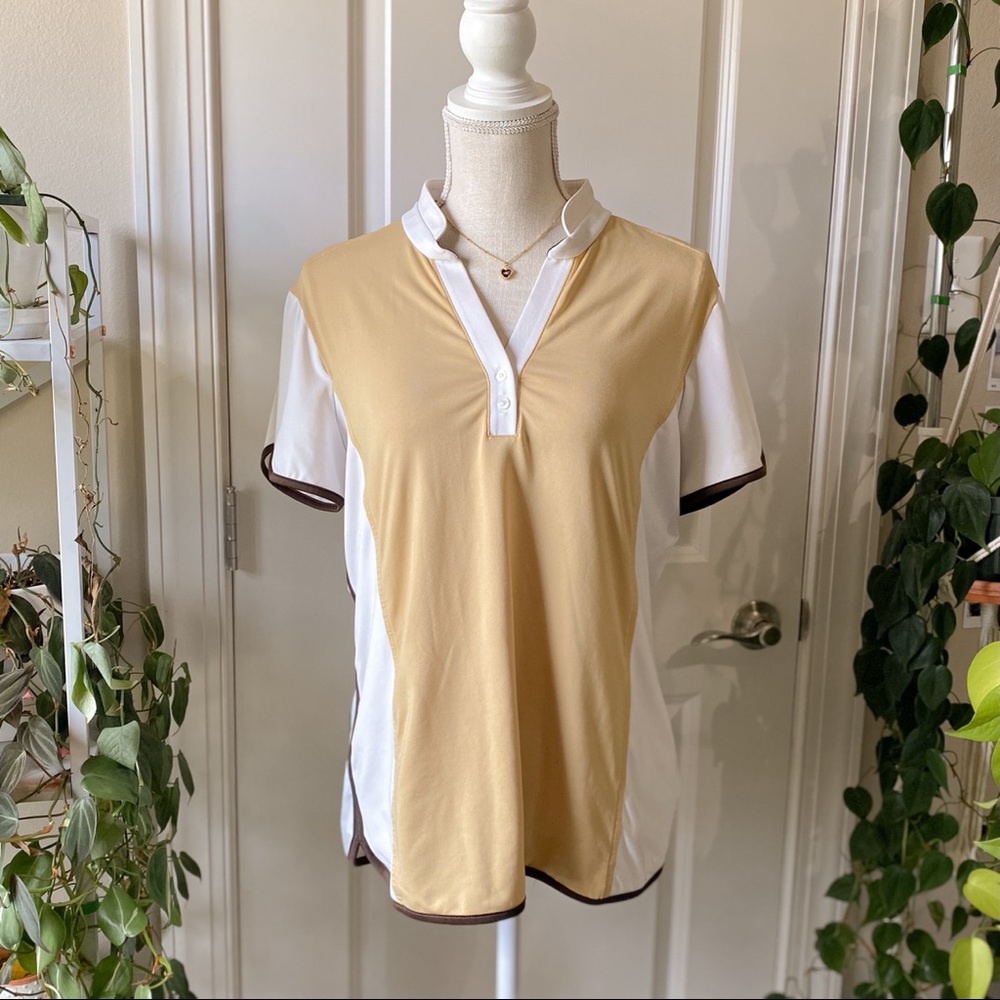 Cutter & Buck - DryTec Tan White Brown Collared V-Neck Short Sleeve Polo Shirt